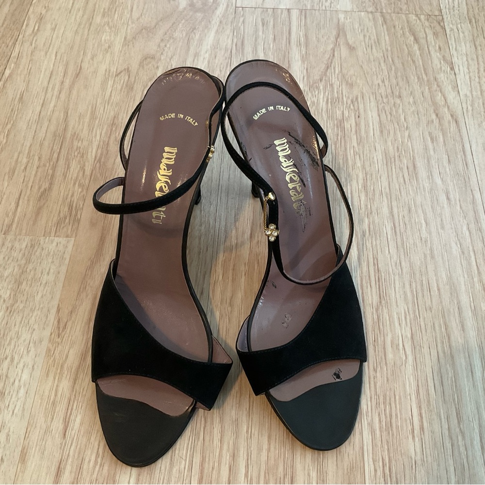Maserati Sandals Shoes 4” Heels Black Suede Leather Women’s size 9M